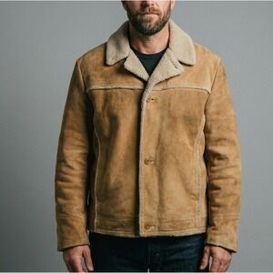 Vintage American Eagle Mens Genuine Suede Sherpa Lined Rancher Jacket Tan XL